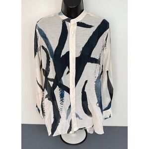Billy Reid Women's Abstract Print Long Sleeve Button Front Top White Black XS
